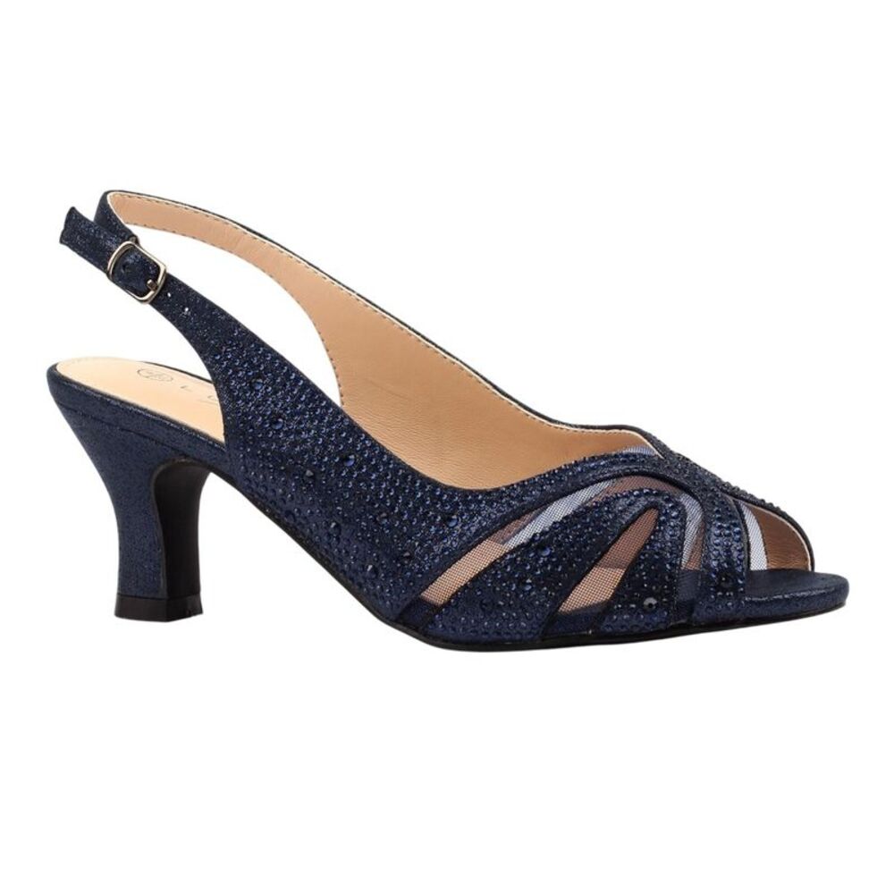 Lunar Womens/Ladies Nancy Wide Mid Heel Shoes / Navy